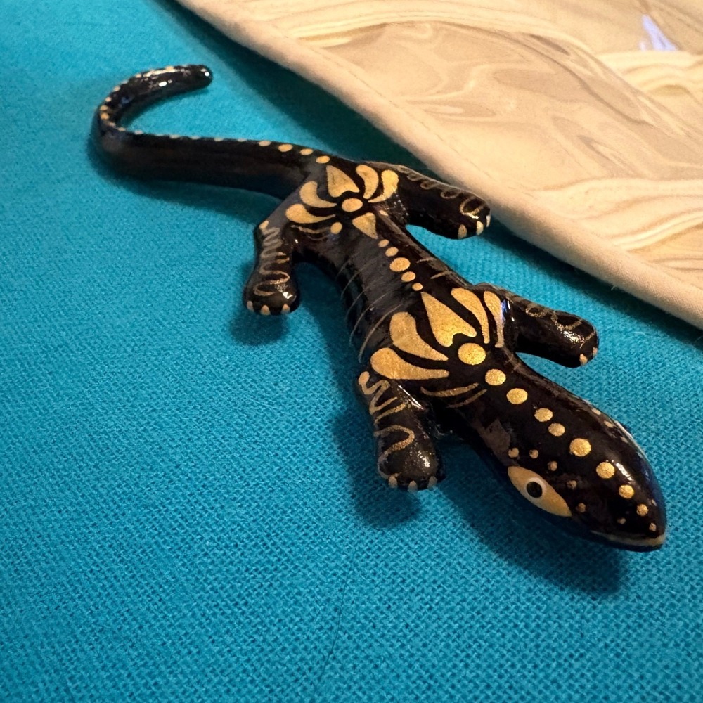 Vintage Hand Painted Lizard Brooch Pin & Earring Set - Folk Art Gecko Jewelry - Picture 3 of 9